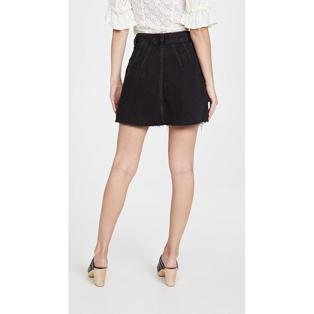 Free People Cosmico Flirt Cutoff Pleated Denim Mini Skirt A Line Rain Black 25 - Picture 5 of 11